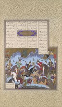 Sufarai's Victory over the Haital, Folio 595v from the Shahnama (Book of Kings) of Shah Tahmasp, ca. 1530-35.