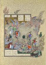 The Angel Surush Rescues Khusrau Parviz from a Cul-de-sac, Folio 708v from the Shahnama (Book of Kings) of Shah Tahmasp, ca. 1530-35.