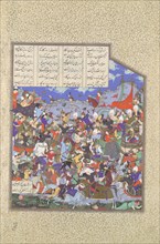 The Battle of Pashan Begins, Folio 243v from the Shahnama (Book of Kings) of Shah Tahmasp, ca. 1530-35.
