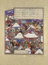 The Besotted Iranian Camp Attacked by Night, Folio 241r from the Shahnama (Book of Kings) of Shah Tahmasp, ca. 1525-30.
