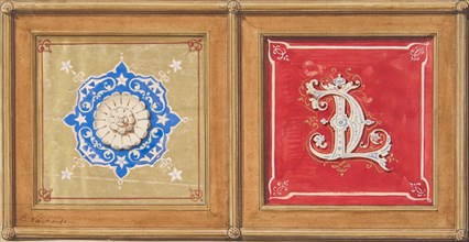 Two alternative designs for the painted decoration of a panel (one with the intertwined initials CL), 19th century.