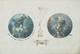 Two Costume Designs or Portrait Studies. Woman with a Bird and a Woman with Binoculars, ca. 1785-90.