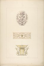 Two designs for decorative panels and one design for an ornamental monogram with a crown and the initials: FF, 1830-97.