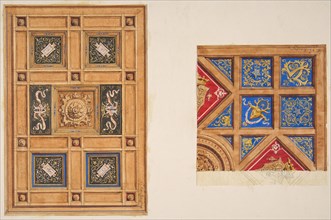 Two designs for paneled ceiling with painted decoration, 19th century.