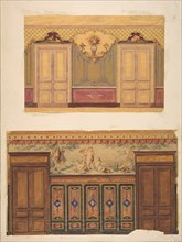 Two Designs for the decoration of walls pierced by pairs of double doors, 1830-97.
