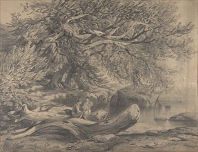 Two Men Resting by a Lake (recto); Studies for Soldiers Mounted on Horseback (verso), early to mid-19th century.