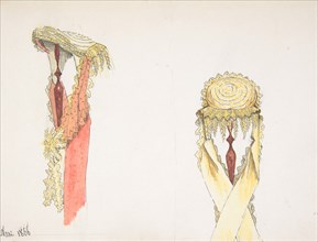 Two Views (Side and Front) of a Hat on a Stand, 1866.