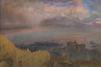 View of the Bay of Naples with Vesuvius, Smoking, in the Distance (Evening), 1871.