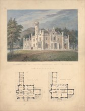 Villa for Robert Donaldson, Fishkill Landing, New York (perspective and plans), 1834.