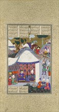 Zal Questions Sam's Intentions Regarding the House of Mihrab, Folio 81v from the Shahnama (Book of Kings) of Shah Tahmasp, ca. 1525-30.