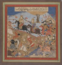 Zal Slays Khazarvan and Puts Shamasas to Flight, Folio from a Shahnama (Book of Kings), ca. 1430-40.