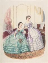 Fashion Study: Two Women in Evening Dress, ca. 1860.