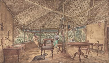 European Men in an African Jungle Lodge, 1886.