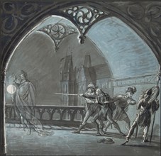 The Ghost of the King Appearing to Hamlet, Horatio and Guards (Hamlet, Act 1, Scene 4), 19th century.