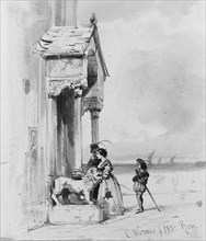 Couple Entering Building, with Attendant (from Cropsey Album), 1850.