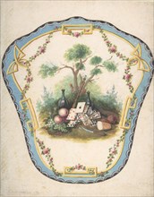 Design for a Firescreen with Picnic Scene and Playing Cards, Late 18th century.