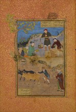 Shaikh Mahneh and the Villager, Folio 49r from a Mantiq al-tair (Language of the Birds), 1487.