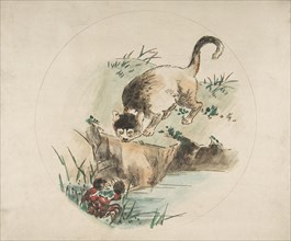 Decoration for a Plate: A Cat Hunting a Crab, 1850-1914.