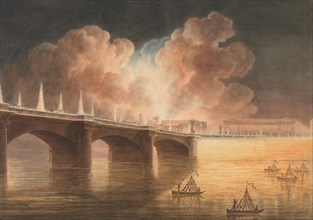 Fête pour la Paix Générale donnée à Paris le 18 Brumaire. Pont et Place de la Concorde., 1801-2.