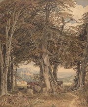 Cattle and Sheep at Resting at the Edge of a Forest, ca. 1840.