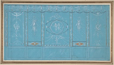 Design for a Decorated Wall with Grottesque over Blue Background, 1762-1844.