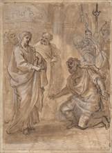 Christ and the Centurion (recto); Figure Waving to Departing Ship (verso)., n.d..