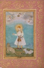 Akbar With Lion and Calf, Folio from the Shah Jahan Album, verso: ca. 1630; recto: ca. 1530-50.
