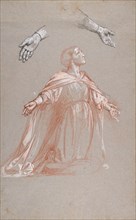 Sainte Clotilde (middle register; study for wall paintings in the Chapel of Saint Remi, Sainte-Clotilde, Paris, 1858), 19th century.