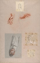 a. Hands of Saint Remi (lower register); b. Head of Saint Clotilde (upper register); c. Head of Saint Clotilde (lower register); d. Head of an Angel (upper register); e. Hand and Sleeve of Saint Remi,...