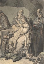 A Woman at her Toilet with a Maid, a Boy, a Dog and a Young Soldier; verso: A Sketch for a Similar Composition, 1770.