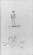 Standing Male Figure; Male Figure on a Horse (from Sketchbook), .