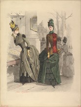 Two Women in Day Dresses: Preparatory drawing for a fashion plate from Le Moniteur de la Mode, October 19, 1886.