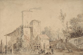 Farm House by a River with Figures, 1765.