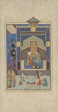 Bahram Gur in the Turquoise Palace on Wednesday, Folio 216 from a Khamsa (Quintet) of Nizami, dated A.H. 931/A.D. 1524-25.
