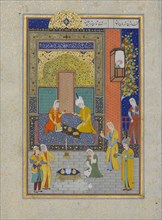Bahram Gur in the Yellow Palace on Sunday, Folio 213 from a Khamsa (Quintet) of Nizami, A.H. 931/A.D. 1524-25.