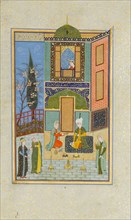 Bahram Gur in the Green Palace on Monday, Folio from a Khamsa (Quintet) of Nizami, A.H. 931/A.D. 1524-25.
