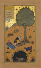 How a Braggart was Drowned in a Well, Folio 33v from a Haft Paikar (Seven Portraits) of the Khamsa (Quintet) of Nizami, ca. 1430.