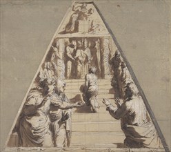 Presentation of the Virgin in the Temple (below), Abraham about to Sacrifice Isaac (above), 1520.