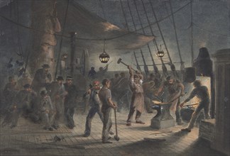 The Forge on Deck, Night of August 9th: Preparing the Iron Plating for Capstan, 1865-66.