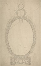 Design for a Girandole Mirror, an Oval Resting on an Oblong Base, Terminated by Two Superimposed Circular Frond-motifs, Topped with a Lion's Head from Which Hang Floral Swags and Pendants, ca. 1775.