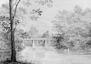 Bridge over Crumelbow Creek, David Hosack Estate, Hyde Park, New York (from Hosack Album), ca. 1832.