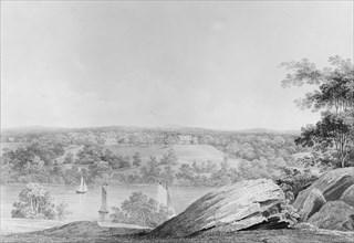 View of the David Hosack Estate at Hyde Park, New York, from Western Bank of the Hudson River (from Hosack Album), ca. 1832.