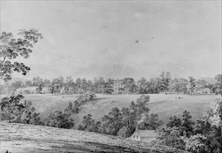 View of David Hosack Estate, Hyde Park, New York, from the East (from Hosack Album), ca. 1832.