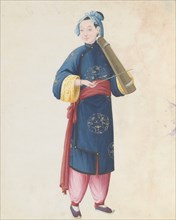 Watercolour of musician playing bowed qin(?), late 18th century.