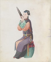 Watercolour of musician playing sheng, late 18th century.