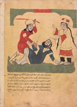The Husband Beats his Wife's Lover, Folio from a Kalila wa Dimna, 18th century.
