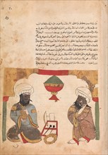 The Merchant Listens to the Workman Playing Cymbals, Folio from a Kalila wa Dimna, 18th century.