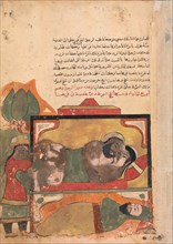 The Ascetic Witnesses the Woman Trying to Poison the Lover, Folio from a Kalila wa Dimna, 18th century.