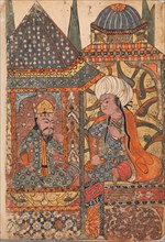 Burzuyeh is Summoned by Nushirvan on his Return from India, Folio from a Kalila wa Dimna, 18th century.