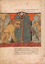 The Lion-King Recruits the Ascetic Jackal, Folio from a Kalila wa Dimna, 18th century.